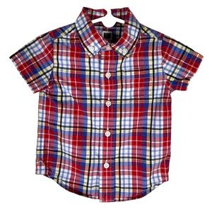 Janie And Jack Baby Boys Plaid Button Down Shirt 12-18M Red Blue Short Sleeve
